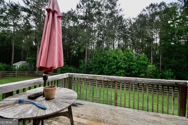 1040 Matthew Ln, Madison, GA 30650 - wooden deck featuring view of wooded area
