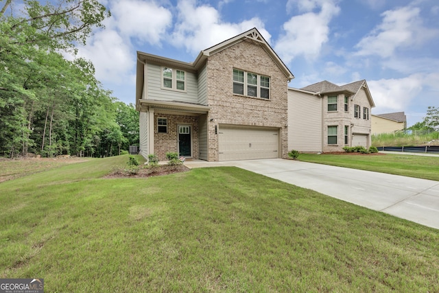 2037 Cedar Grove Rd, Conley, GA 30288 - view of front facade featuring brick siding, an attached garage, driveway, and a front lawn