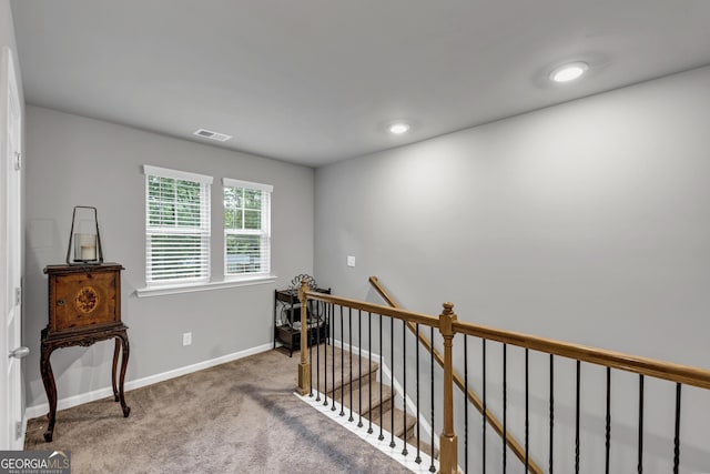 2037 Cedar Grove Rd, Conley, GA 30288 - hall featuring an upstairs landing, carpet, baseboards, and recessed lighting