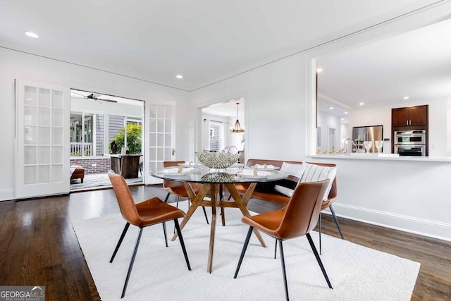 937 Rosedale Rd NE, Atlanta, GA 30306 - dining room featuring wood finished floors, a chandelier, recessed lighting, and a ceiling fan