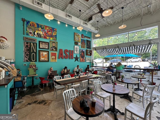 937 Rosedale Rd NE, Atlanta, GA 30306 - dining area featuring a towering ceiling and a ceiling fan