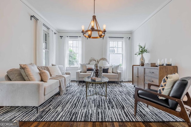 937 Rosedale Rd NE, Atlanta, GA 30306 - living room with a chandelier, crown molding, and wood finished floors