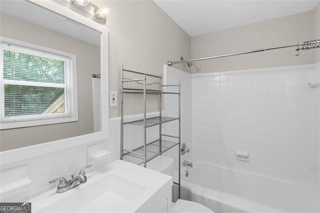2358 Dabney Ter, East Point, GA 30344 - bathroom with vanity, shower / bath combination, and toilet