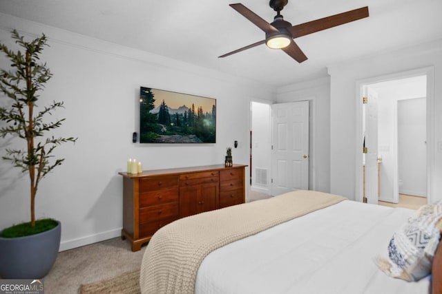 223 Mango Cir, Ellijay, GA 30540 - bedroom featuring baseboards, light colored carpet, and ceiling fan