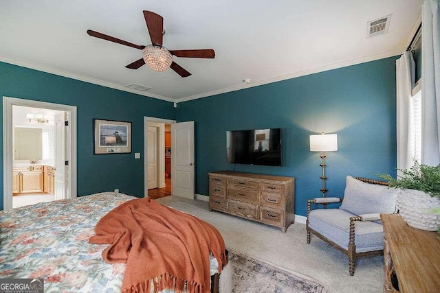 1901 Franklin Grove Pkwy, Bogart, GA 30622 - bedroom with ornamental molding, carpet, baseboards, ceiling fan, and ensuite bathroom