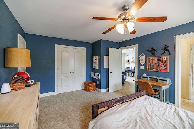 1901 Franklin Grove Pkwy, Bogart, GA 30622 - bedroom with baseboards, carpet, a closet, and ceiling fan
