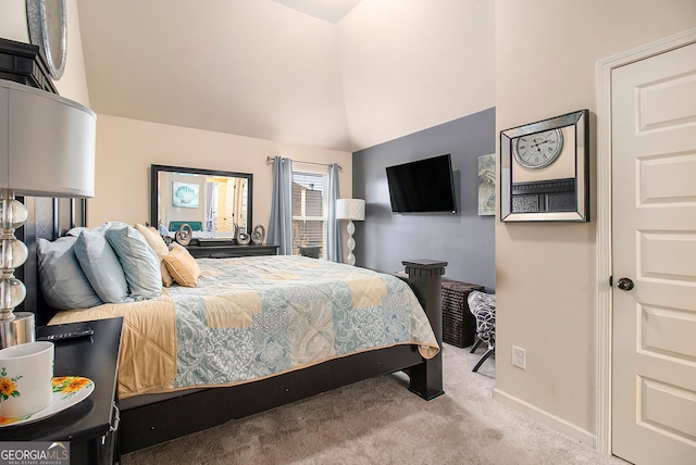 817 Nevis Way, Mcdonough, GA 30253 - bedroom featuring carpet flooring, high vaulted ceiling, and baseboards