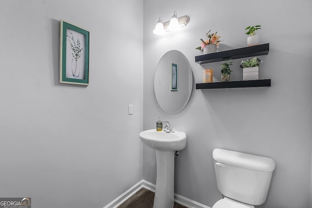 26 NE Sunflower Cir, Ludowici, GA 31316 - bathroom with toilet, baseboards, wood finished floors, and a sink