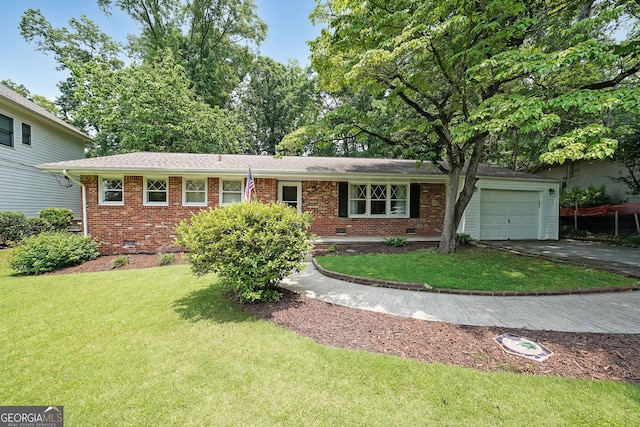 2394 Burch Cir NE, Brookhaven, GA 30319 - view of front of house featuring crawl space, brick siding, an attached garage, asphalt driveway, and a front lawn
