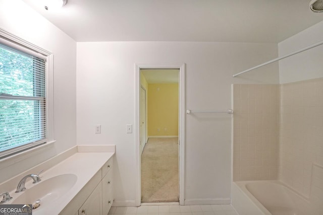 2394 Burch Cir NE, Brookhaven, GA 30319 - full bathroom with baseboards, shower / bath combination, vanity, and tile patterned flooring