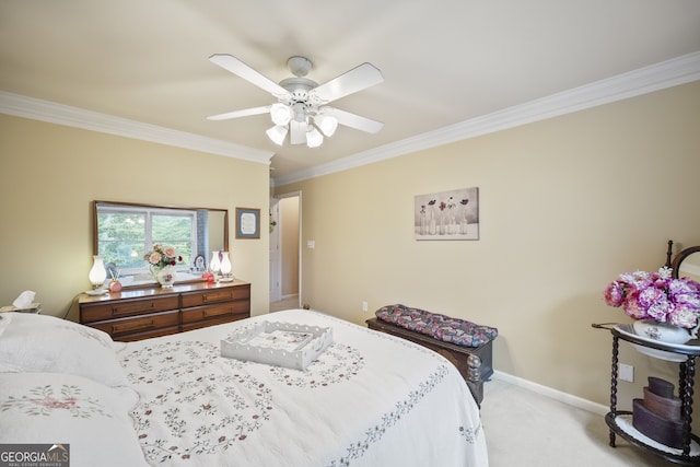 569 Fairway Dr, Woodstock, GA 30189 - bedroom with ornamental molding, carpet, and a ceiling fan