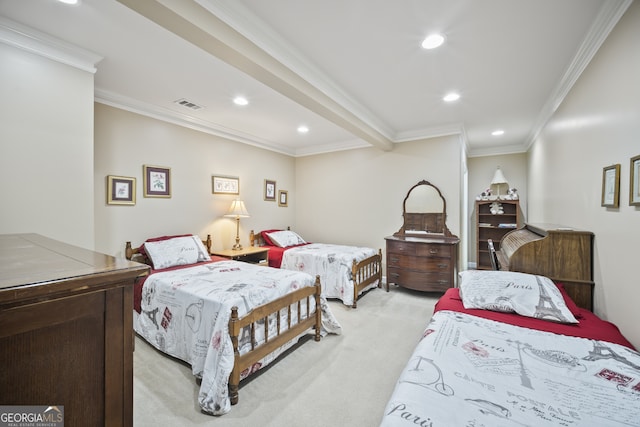 569 Fairway Dr, Woodstock, GA 30189 - bedroom featuring light carpet, recessed lighting, and ornamental molding