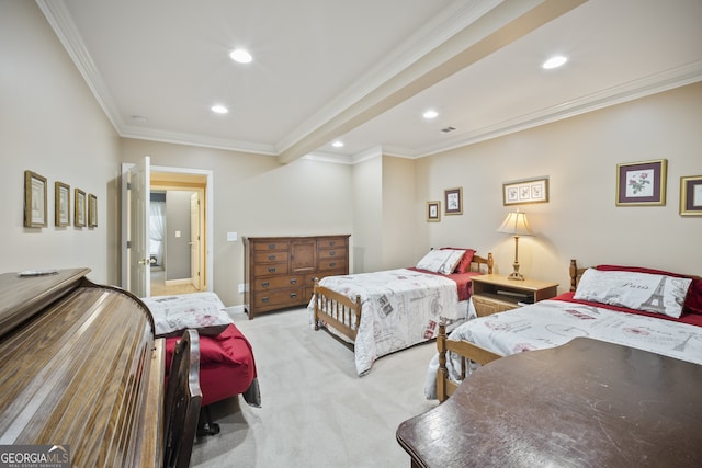 569 Fairway Dr, Woodstock, GA 30189 - bedroom with light carpet, recessed lighting, and ornamental molding