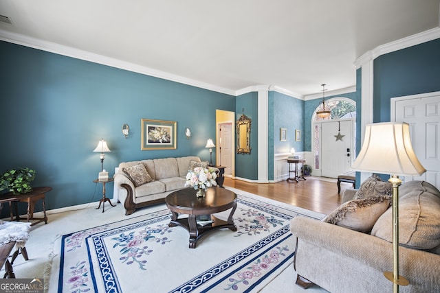 569 Fairway Dr, Woodstock, GA 30189 - living area featuring ornamental molding and wood finished floors