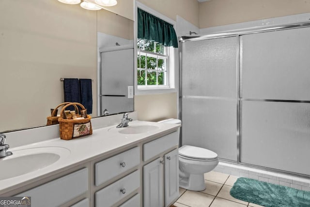 291 Thomas Dr, Eatonton, GA 31024 - full bath with tile patterned floors, a stall shower, double vanity, and toilet