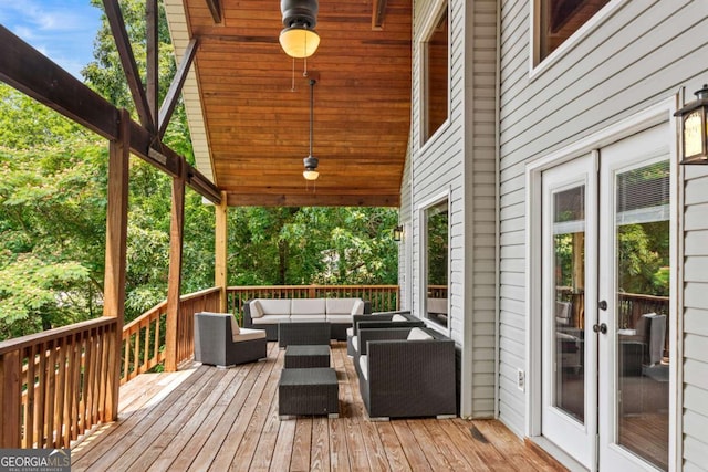 291 Thomas Dr, Eatonton, GA 31024 - deck featuring french doors and outdoor lounge area