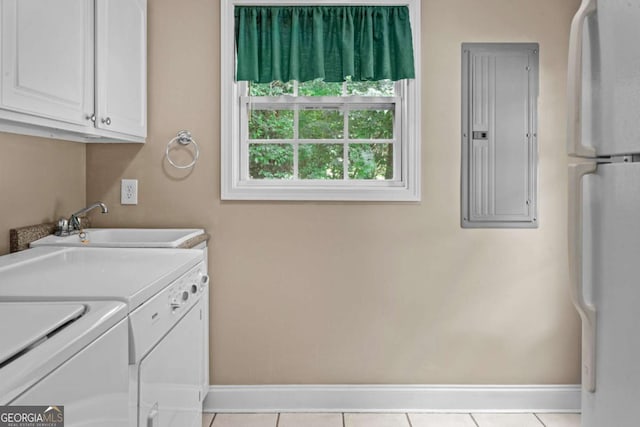 291 Thomas Dr, Eatonton, GA 31024 - laundry room featuring a sink, baseboards, electric panel, and tile patterned floors