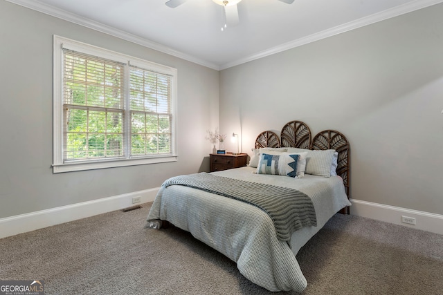 10135 High Falls Pointe, Johns Creek, GA 30022 - bedroom featuring carpet flooring, crown molding, baseboards, and ceiling fan