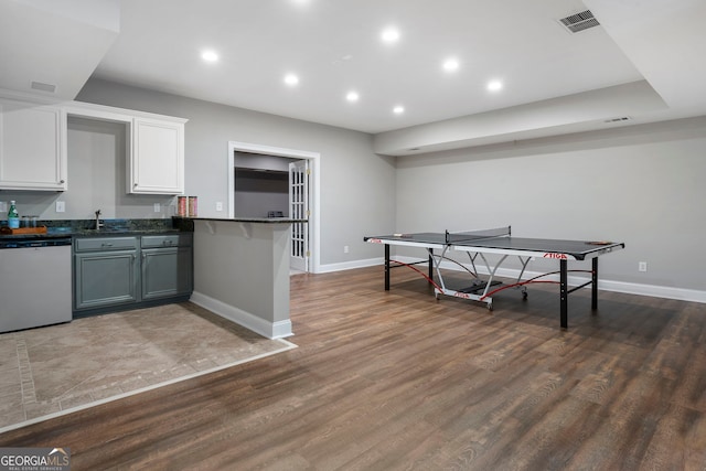 10135 High Falls Pointe, Johns Creek, GA 30022 - rec room with a sink, baseboards, dark wood-type flooring, and recessed lighting