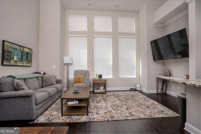 3005 Devoncroft St SE, Smyrna, GA 30080 - living area with hardwood / wood-style floors and a towering ceiling