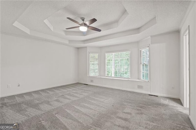 4956 Braeburn Trce NW, Acworth, GA 30102 - spare room with a textured ceiling, a tray ceiling, ceiling fan, and carpet