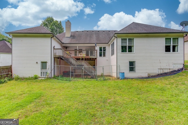 2005 Ashton Pointe Dr, Dacula, GA 30019 - back of house with a chimney, stairs, a deck, and a shingled roof
