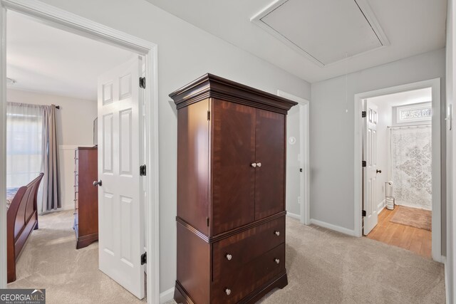 2995 Barimore Pl, Dacula, GA 30019 - corridor with attic access and light carpet