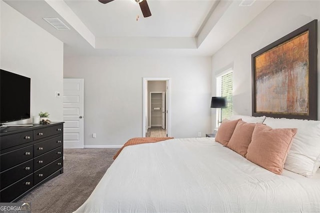 152 Malbone St SW, Cartersville, GA 30120 - bedroom with a raised ceiling, carpet, ceiling fan, baseboards, and ensuite bath