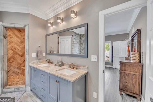 2717 Old Eastman Rd, Cadwell, GA 31009 - full bath featuring double vanity, crown molding, and tiled shower