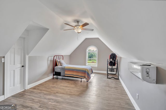 2717 Old Eastman Rd, Cadwell, GA 31009 - bedroom featuring wood finished floors, baseboards, lofted ceiling, and ceiling fan