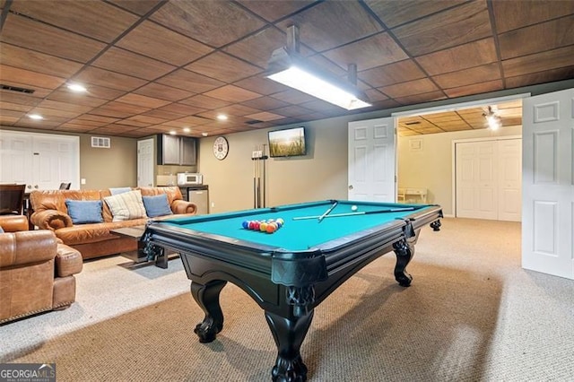 2220 Cape Courage Way, Suwanee, GA 30024 - recreation room with carpet floors, pool table, and recessed lighting
