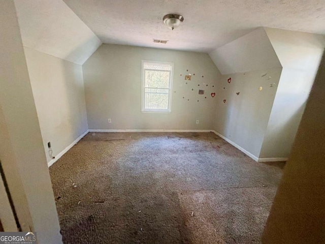 43 Oak Landing Cir, Douglasville, GA 30134 - additional living space featuring vaulted ceiling, carpet flooring, and a textured ceiling