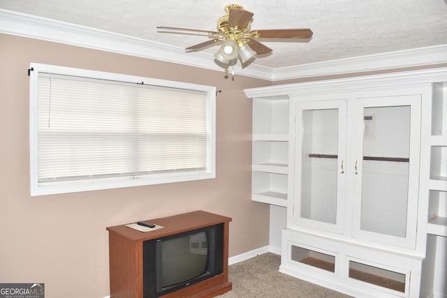 3400 Scott Dr, Austell, GA 30106 - mudroom with carpet flooring, ceiling fan, and crown molding