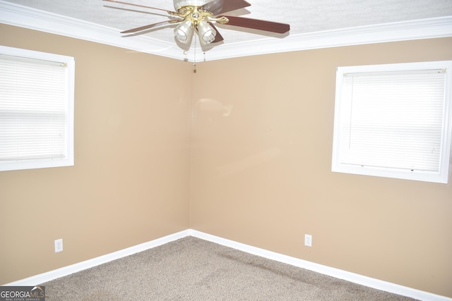 3400 Scott Dr, Austell, GA 30106 - carpeted spare room featuring ornamental molding and ceiling fan