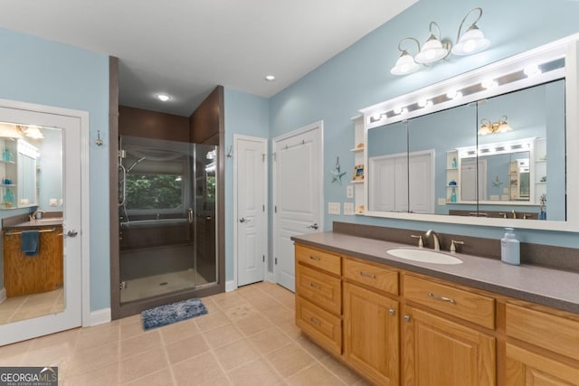 149 Highland Rd S, Dahlonega, GA 30533 - full bathroom with vanity, a stall shower, and tile patterned flooring