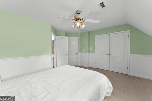 149 Highland Rd S, Dahlonega, GA 30533 - bedroom with lofted ceiling, carpet floors, ceiling fan, and a closet