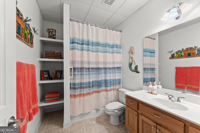 149 Highland Rd S, Dahlonega, GA 30533 - full bath featuring a drop ceiling, vanity, toilet, and shower / bath combination with curtain