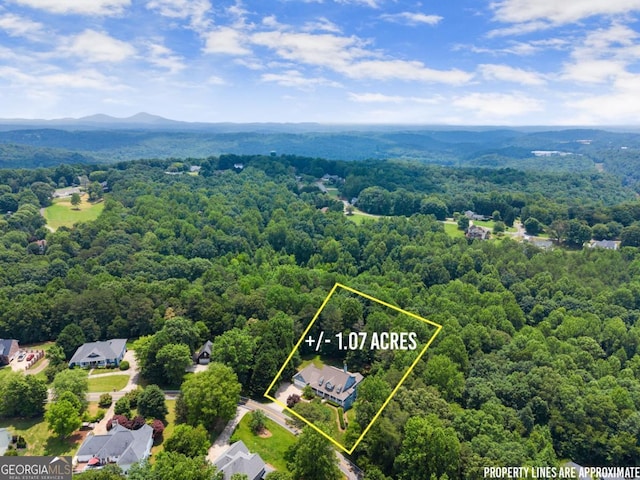 149 Highland Rd S, Dahlonega, GA 30533 - view of property location with a heavily wooded area, property parcel outlined, and a mountain backdrop