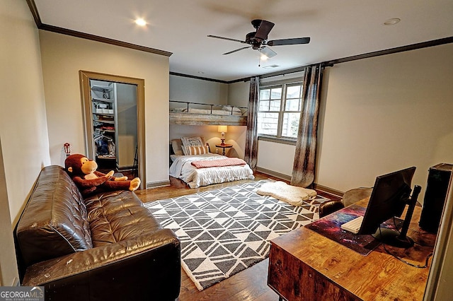 1178 Chambord Way NE, Brookhaven, GA 30319 - bedroom featuring crown molding, wood finished floors, and a ceiling fan