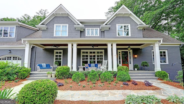 1178 Chambord Way NE, Brookhaven, GA 30319 - view of front of home featuring a porch, ceiling fan, and brick siding