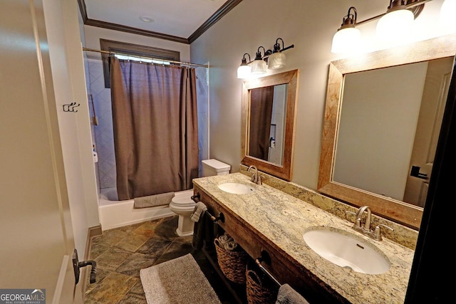 1178 Chambord Way NE, Brookhaven, GA 30319 - full bath with ornamental molding, shower / bathtub combination with curtain, and double vanity