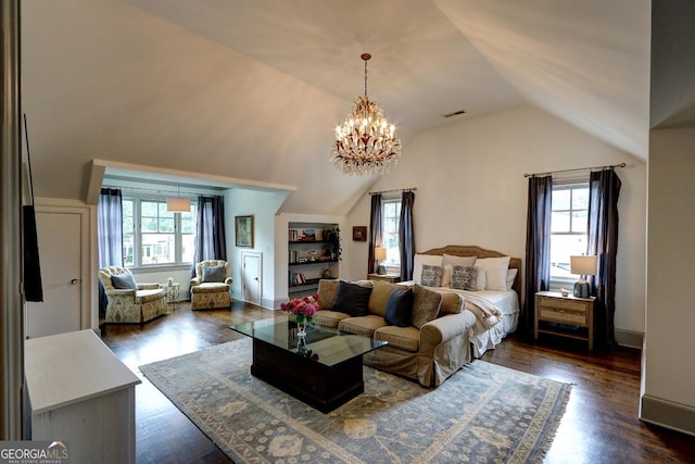 1178 Chambord Way NE, Brookhaven, GA 30319 - bedroom with vaulted ceiling, a chandelier, and dark wood-style floors