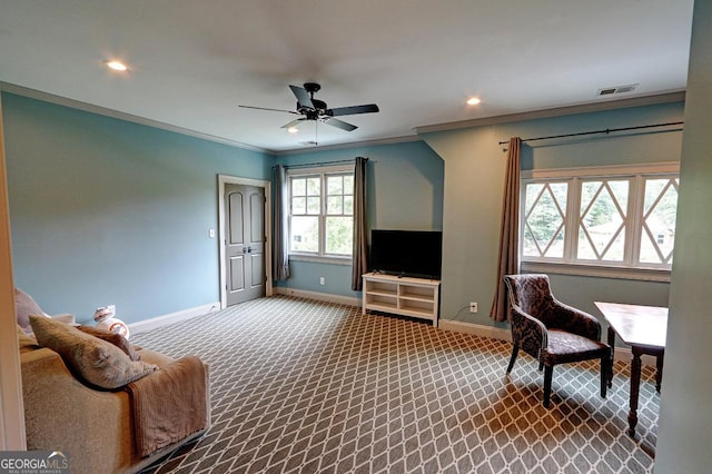 1178 Chambord Way NE, Brookhaven, GA 30319 - carpeted office with ornamental molding, recessed lighting, and a ceiling fan