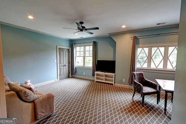 1178 Chambord Way NE, Brookhaven, GA 30319 - carpeted office space with baseboards, ornamental molding, recessed lighting, and a ceiling fan