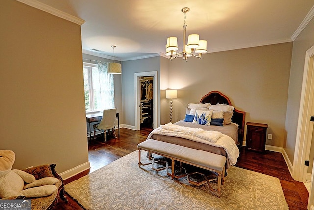 1178 Chambord Way NE, Brookhaven, GA 30319 - bedroom with a chandelier, ornamental molding, wood finished floors, a closet, and a spacious closet
