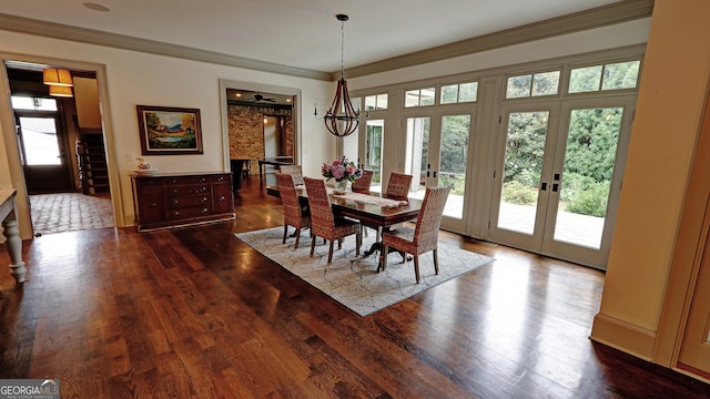 1178 Chambord Way NE, Brookhaven, GA 30319 - dining room featuring french doors, plenty of natural light, dark wood-style flooring, and ornamental molding