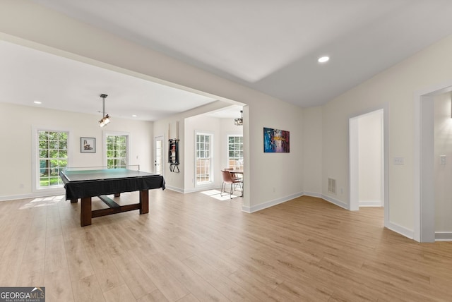 1421 Lane Creek Dr, Bishop, GA 30621 - game room featuring light wood-type flooring, baseboards, recessed lighting, billiards, and a chandelier