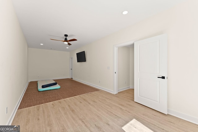 1421 Lane Creek Dr, Bishop, GA 30621 - exercise room featuring ceiling fan, light wood-style flooring, baseboards, and recessed lighting