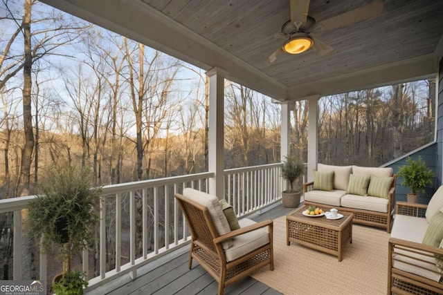 100 Oboe Ct, Ellijay, GA 30540 - wooden terrace with outdoor lounge area and ceiling fan
