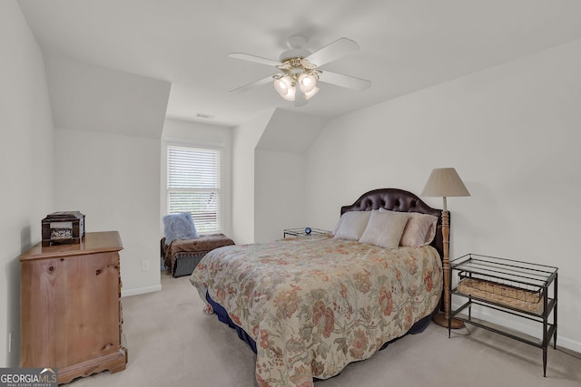 1304 Swallows Walk, Grayson, GA 30017 - bedroom with light colored carpet, lofted ceiling, baseboards, and a ceiling fan
